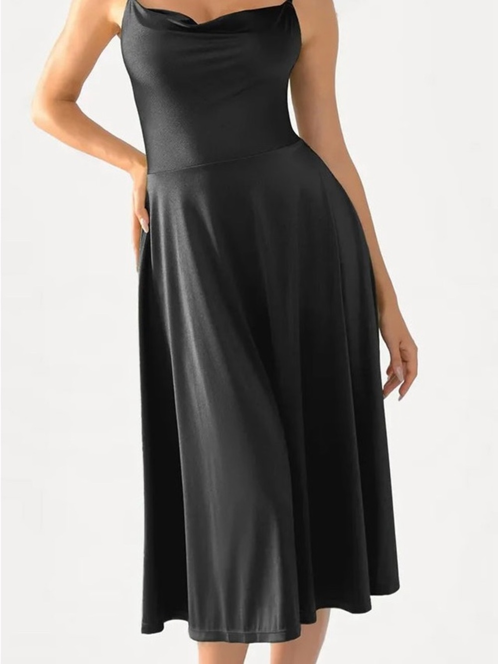 Shapewear Strappy Cowl Neck Fit
& Flare Midi Dress